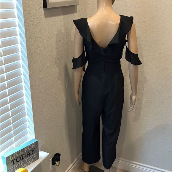 Lulu's Black Jumpsuit with Cold Shoulder and Wide-Leg Design - Picture 7 of 9